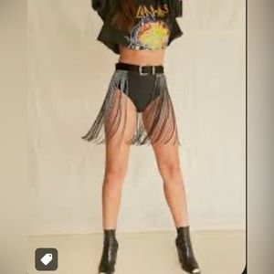 Black Faux Leather Belt/ Fringe Skirt w/ Silver Colored Studs